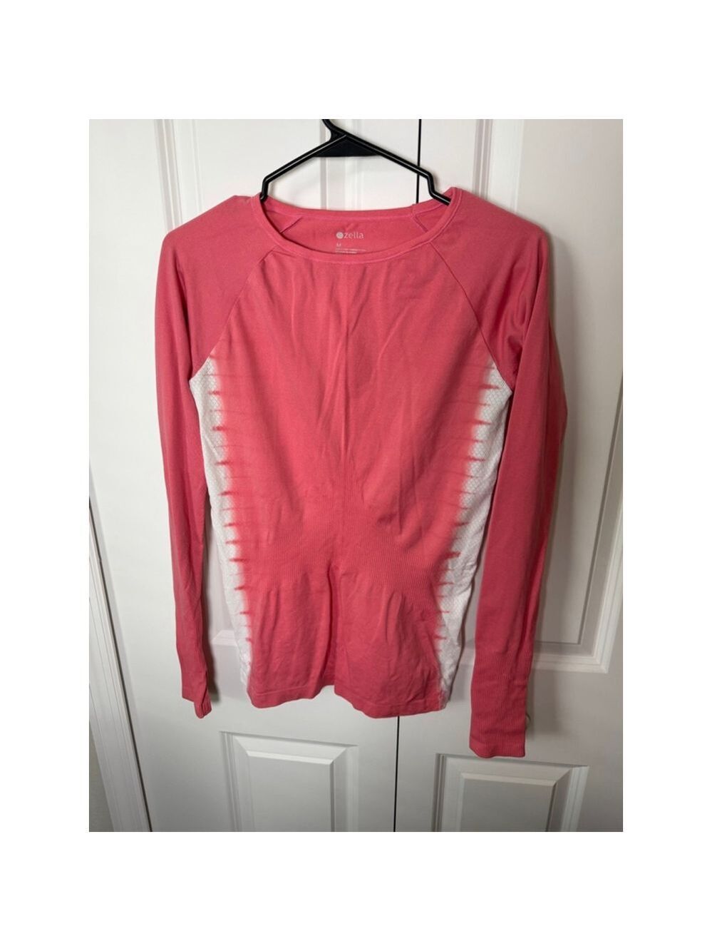 Zella Long Sleeve Tee M Coral White Tie-Dye